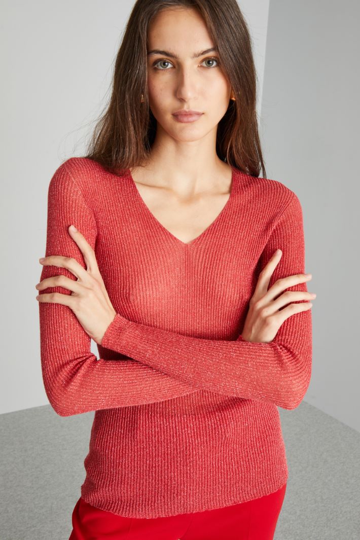 Maglia aderente lamè - ROSSO - Fashion Market - 3