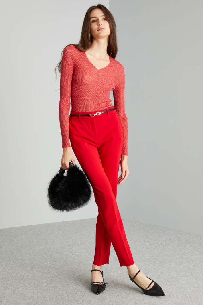 Maglia aderente lamè - ROSSO - Fashion Market