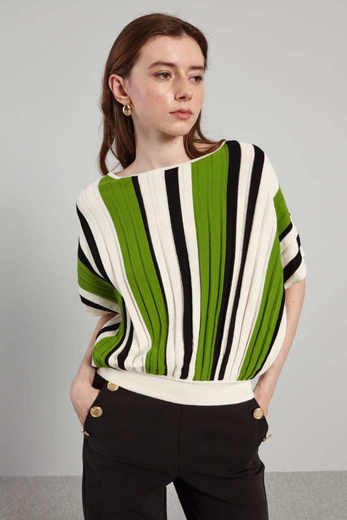 Maglia con maniche a kimono - VERDE BIANCO NERO - Fashion Market - 2