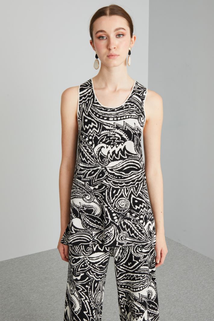 Top in maglia jacquard - NERO BIANCO PANNA - Fashion Market - 2
