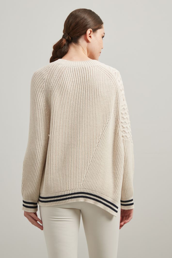 Maglia in filato di cotone    - ECRU BLU NOTTE - Fashion Market - 4