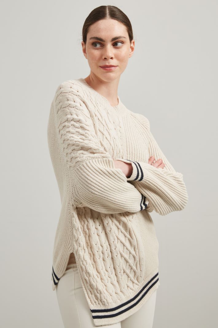 Maglia in filato di cotone    - ECRU BLU NOTTE - Fashion Market - 3