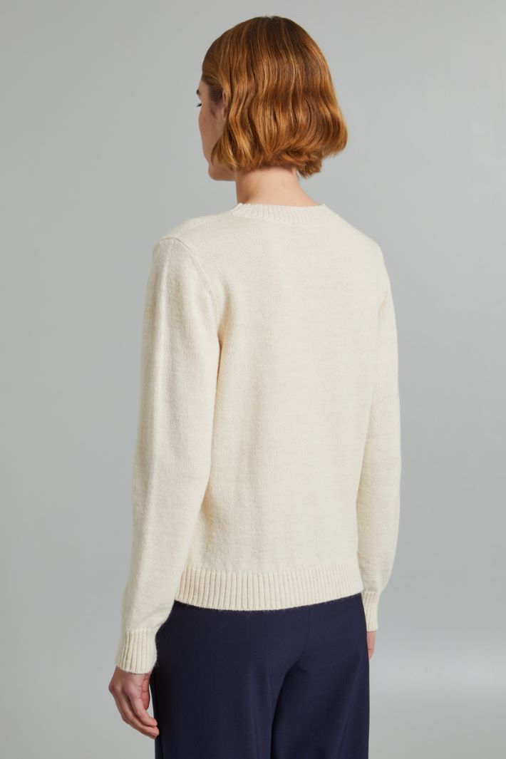 Maglia girocollo con intarsio - AVORIO BLU - Fashion Market - 4