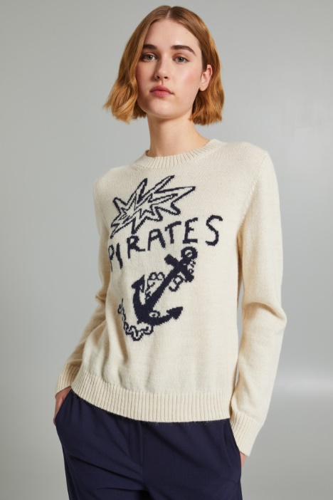 Maglia girocollo con intarsio - Fashion Market