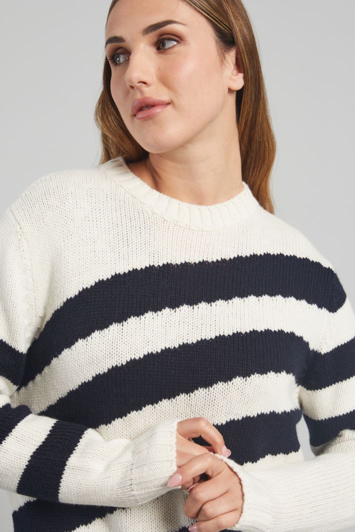 Maglia con collo in abbinamento - BIANCO BLU NOTTE - Fashion Market - 3