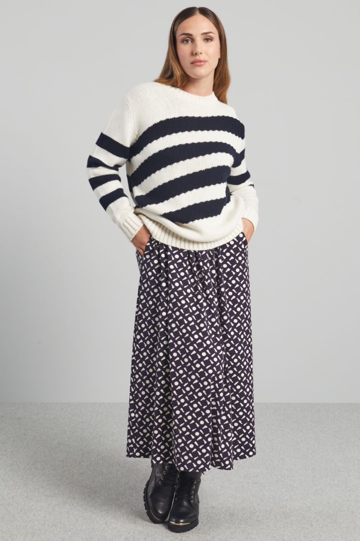 Maglia con collo in abbinamento - BIANCO BLU NOTTE - Fashion Market