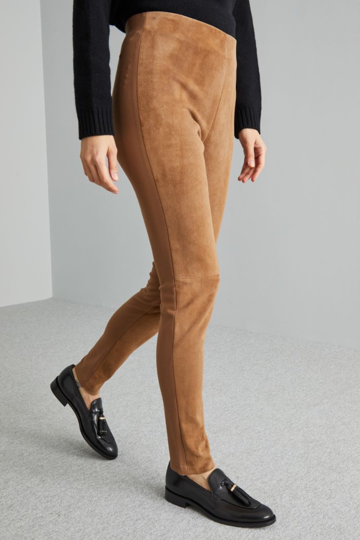 Pantaloni in pelle e jersey - CAMMELLO - Fashion Market - 2