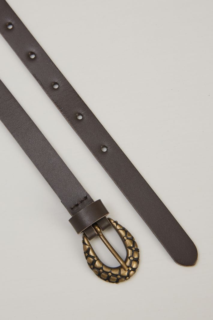 Cintura sottile in pelle - MARRONE SCURO ORO - Fashion Market - 2