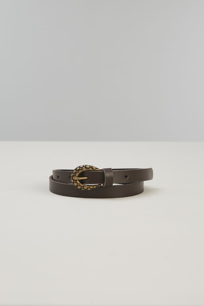 Cintura sottile in pelle - MARRONE SCURO ORO - Fashion Market