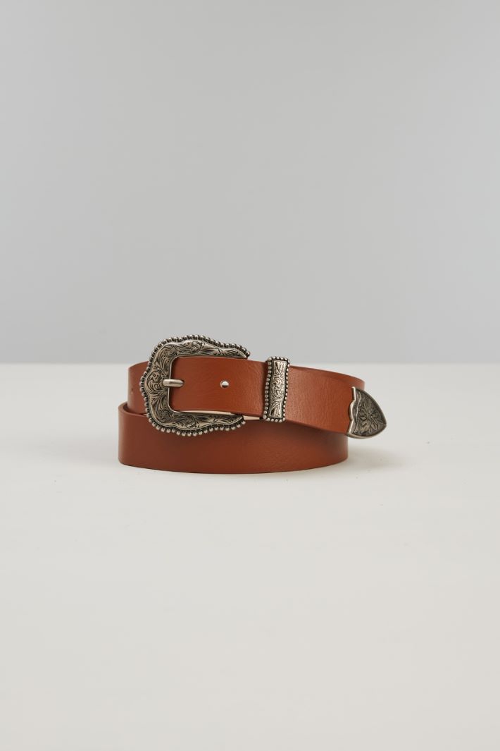 Cintura con puntale in metallo - CUOIO ARGENTO - Fashion Market