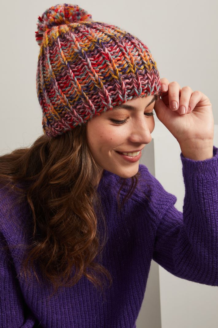 Cuffia con pon pon  - ARANCIONE ROSSO AZZURRO - Fashion Market - 2