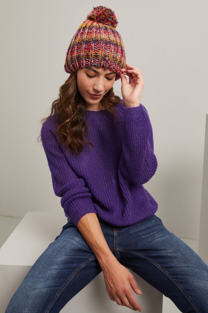 Cuffia con pon pon  - ARANCIONE ROSSO AZZURRO - Fashion Market