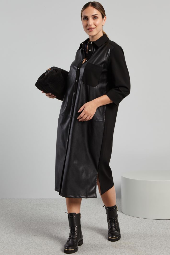 Chemisier midi con taschino - NERO - Fashion Market