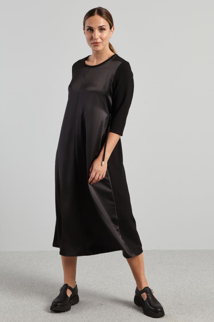 Abito in jersey e raso - NERO - Fashion Market - 2