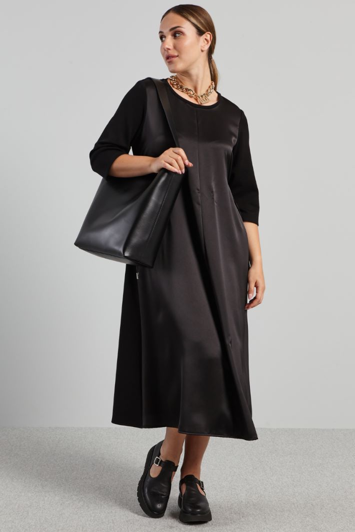 Abito in jersey e raso - NERO - Fashion Market