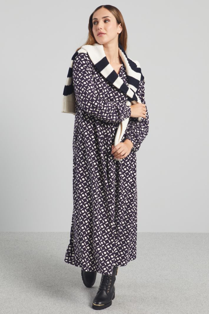 Abito in jersey con scollo a V - BLU NOTTE BIANCO - Fashion Market - 2