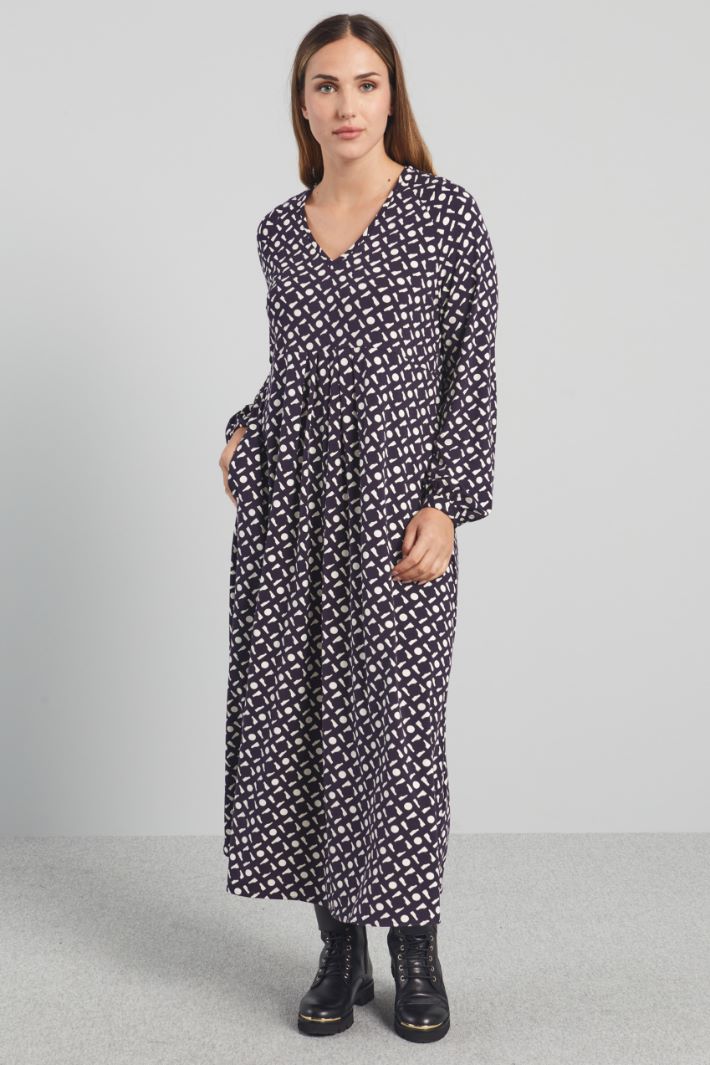 Abito in jersey con scollo a V - BLU NOTTE BIANCO - Fashion Market