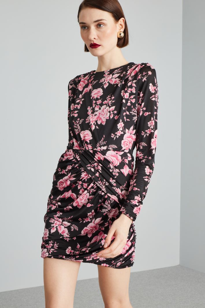 Abito corto in jersey stampato - NERO ROSA FUCSIA - Fashion Market - 3