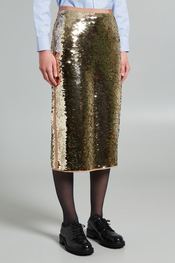 Gonna longuette con paillettes - ORO - Fashion Market - 4