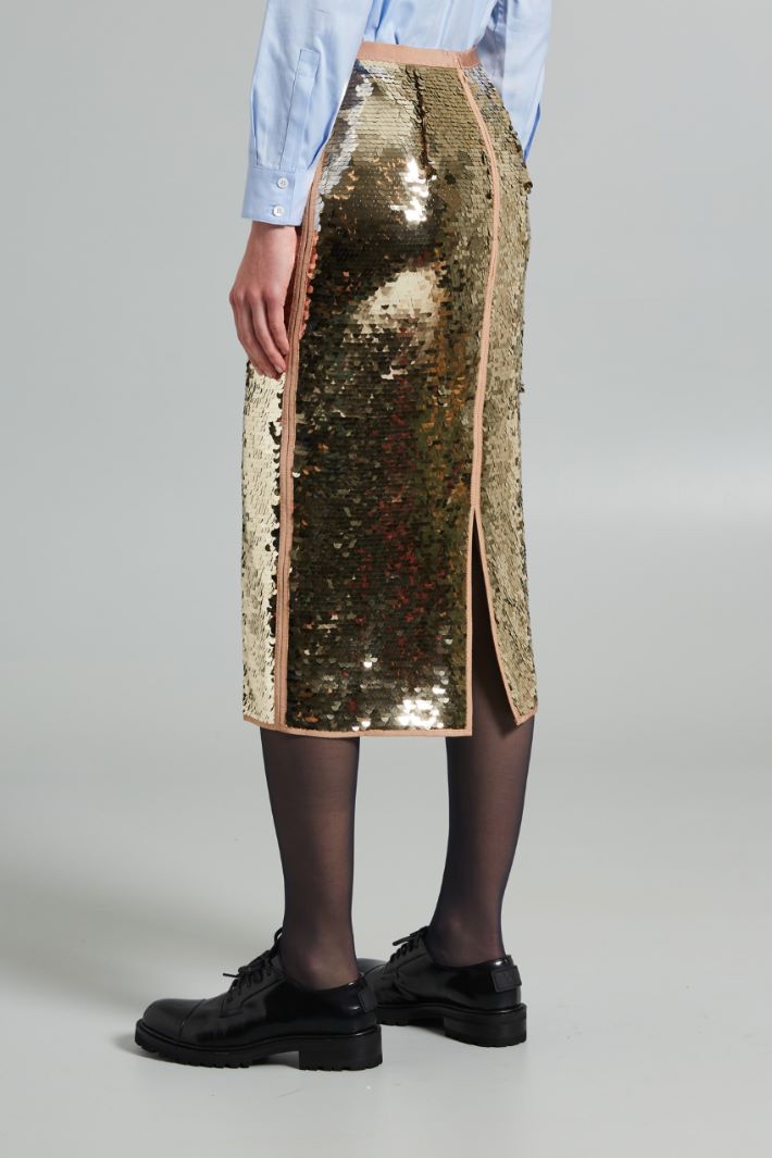 Gonna longuette con paillettes - ORO - Fashion Market - 3