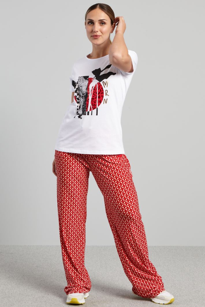 Pantaloni morbidi con coulisse - ROSSO BIANCO - Fashion Market
