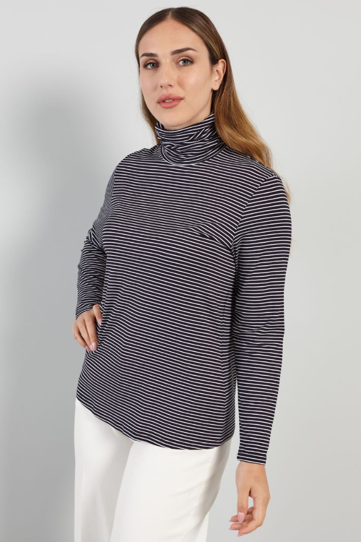 Dolcevita in viscosa stretch - BLU BIANCO - Fashion Market - 2