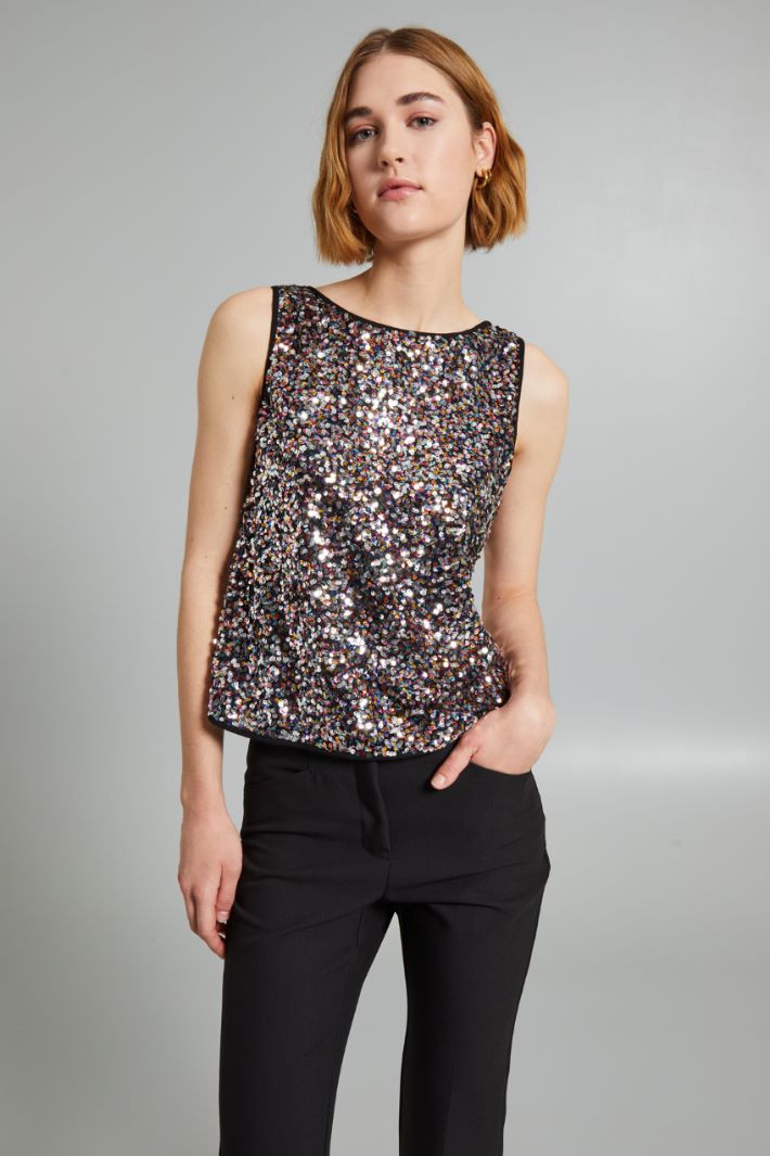 Top ricamato in paillettes - NERO - Fashion Market - 2