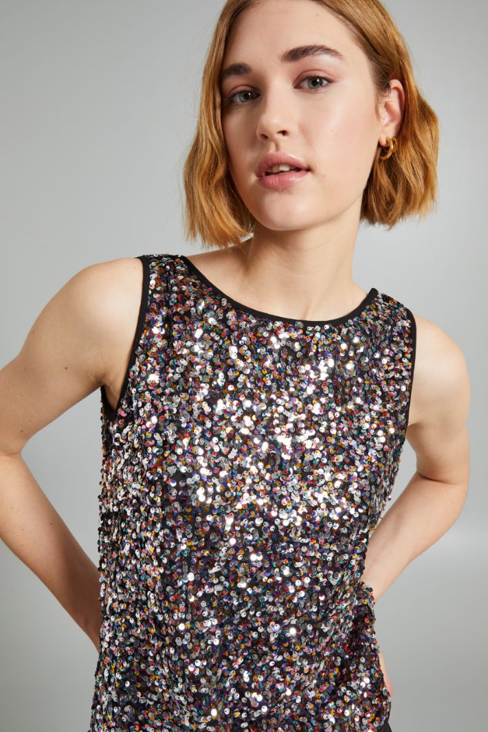 Top ricamato in paillettes - NERO - Fashion Market - 3