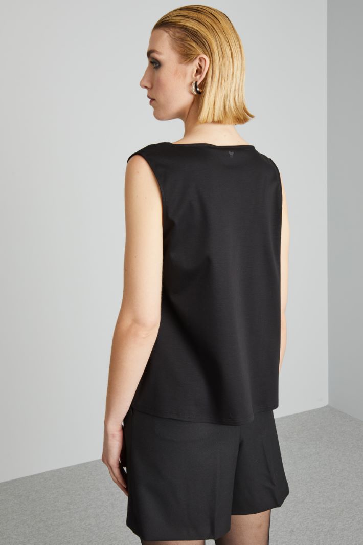 Top smanicato in raso e jersey - NERO - Fashion Market - 4