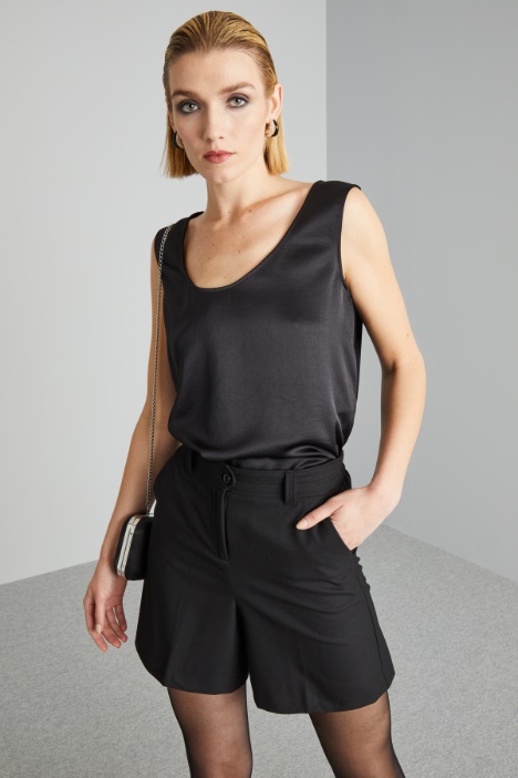 Top smanicato in raso e jersey - Fashion Market