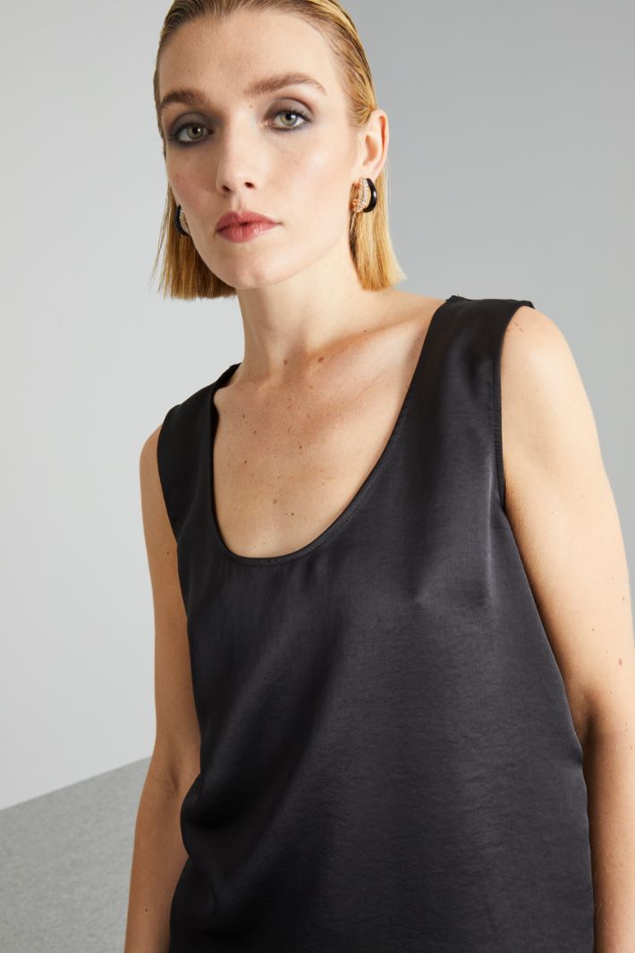 Top smanicato in raso e jersey - NERO - Fashion Market - 3