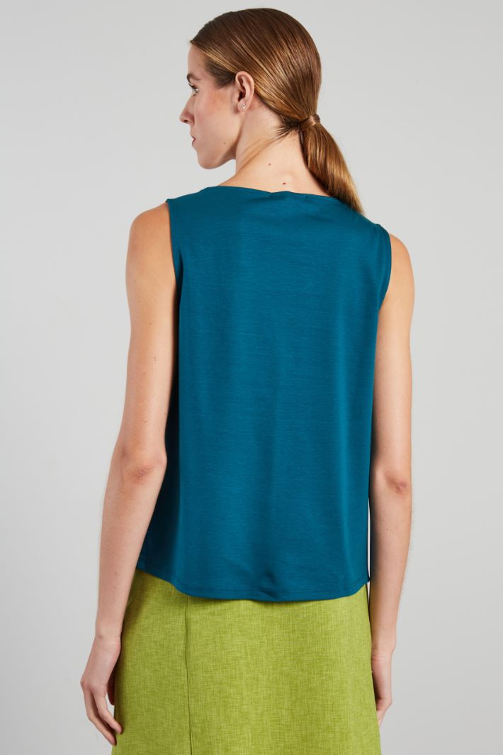 Top smanicato in raso e jersey - PETROLIO - Fashion Market - 4