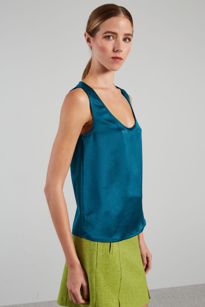 Top smanicato in raso e jersey - PETROLIO - Fashion Market - 2