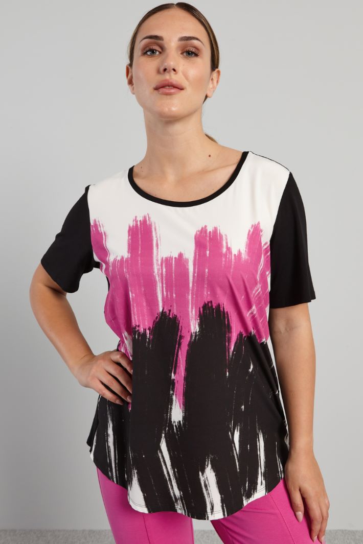 T-shirt in jersey con stampa - NERO FUCSIA BIANCO - Fashion Market - 2