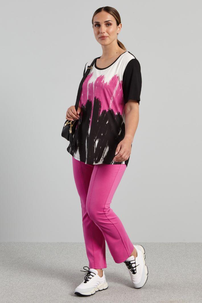 T-shirt in jersey con stampa - NERO FUCSIA BIANCO - Fashion Market