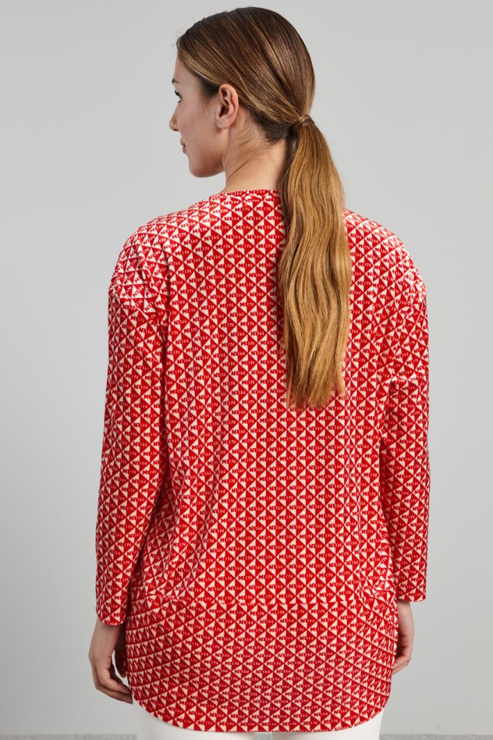 T-shirt in jersey di velluto - ROSSO BIANCO - Fashion Market - 4