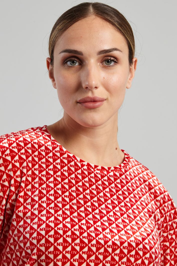 T-shirt in jersey di velluto - ROSSO BIANCO - Fashion Market - 3