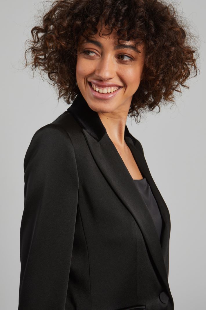 Blazer con dettagli in velluto - NERO - Fashion Market - 3