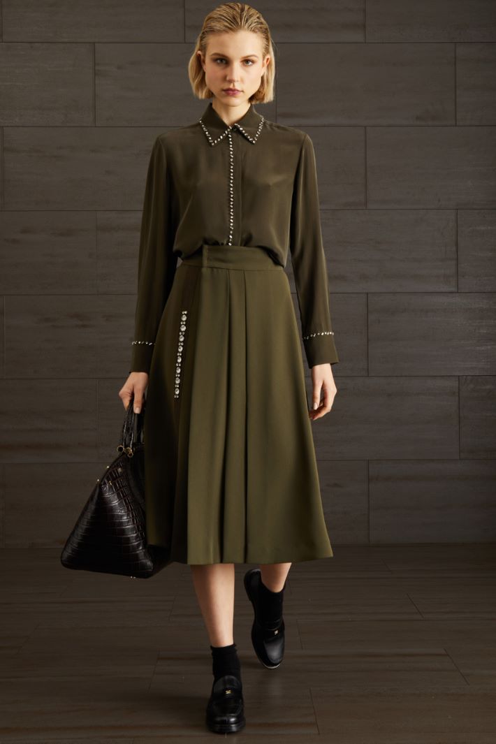 Gonna a pannelli in cady - KAKI - Fashion Market