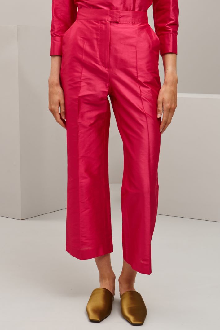 Pantaloni in shantung di seta - FUXIA - Fashion Market - 2