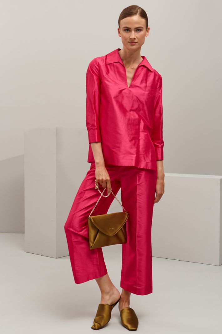 Pantaloni in shantung di seta - FUXIA - Fashion Market