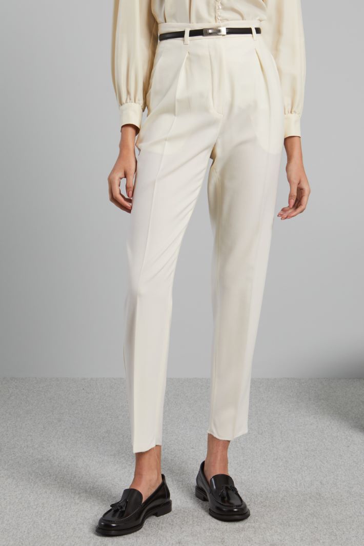 Pantalone in saglia di lana - BIANCO PANNA - Fashion Market - 2