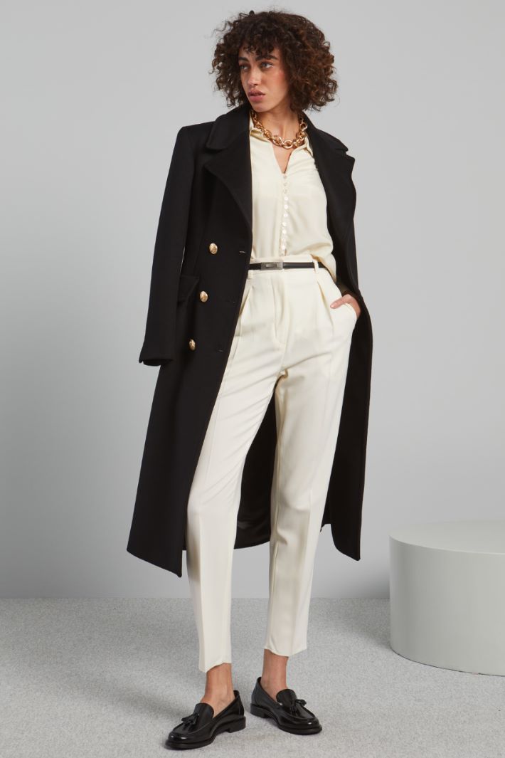 Pantalone in saglia di lana - BIANCO PANNA - Fashion Market