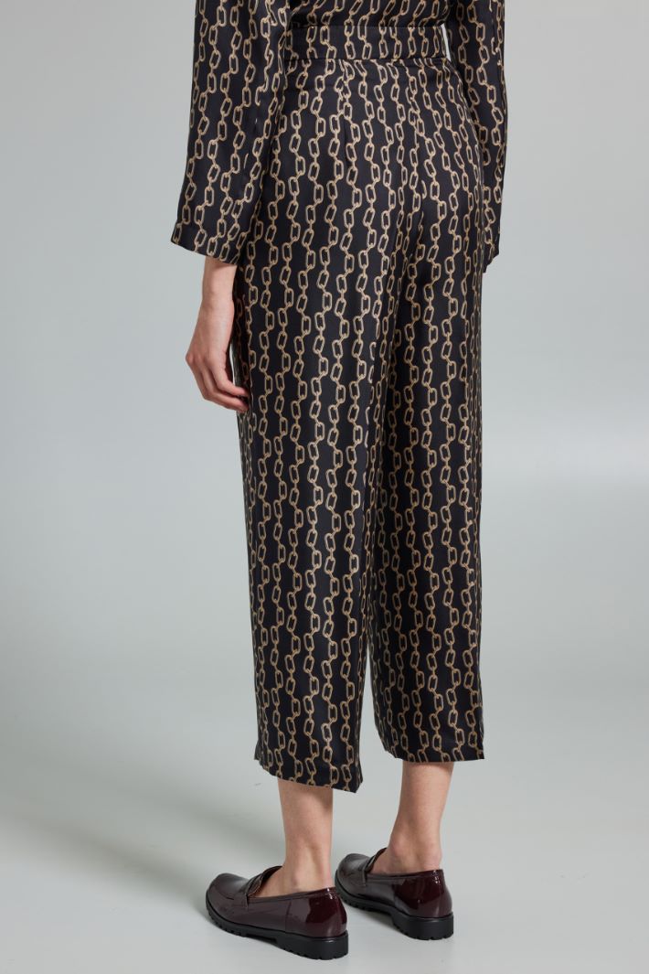 Pantaloni cropped in seta stampata - BLU BEIGE - Fashion Market - 4