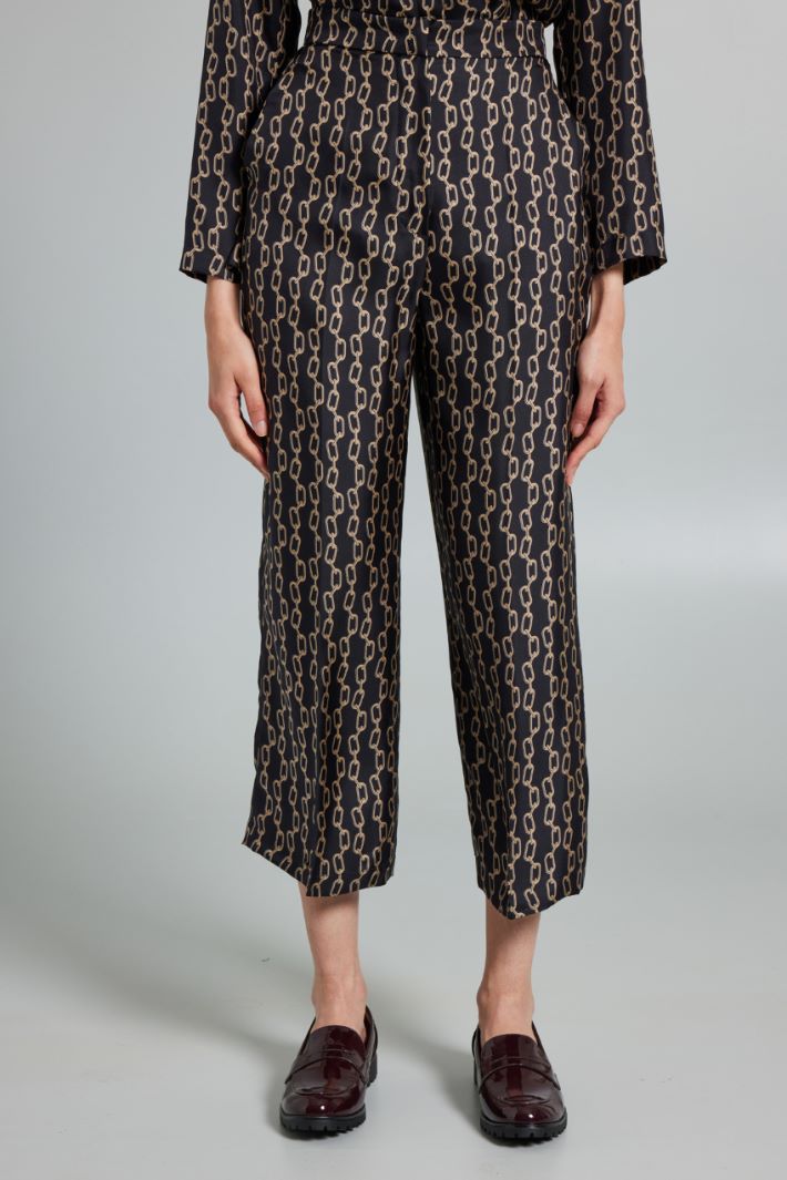 Pantaloni cropped in seta stampata - BLU BEIGE - Fashion Market - 2