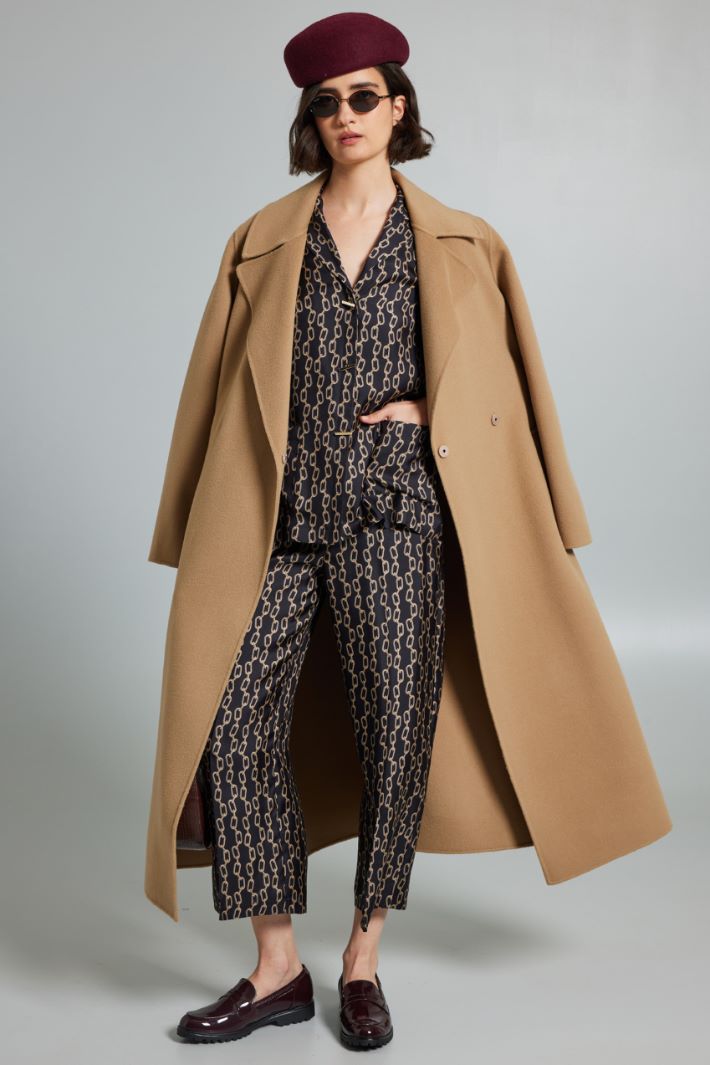 Pantaloni cropped in seta stampata - BLU BEIGE - Fashion Market