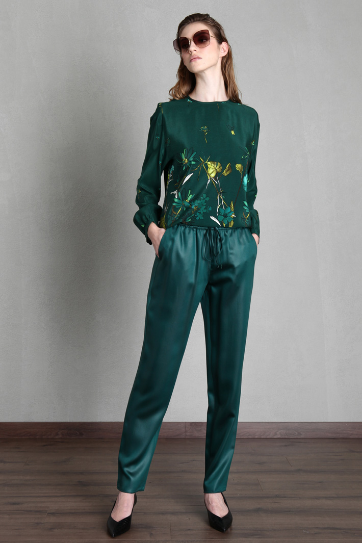Pantaloni jogger in raso - VERDE SCURO - Fashion Market