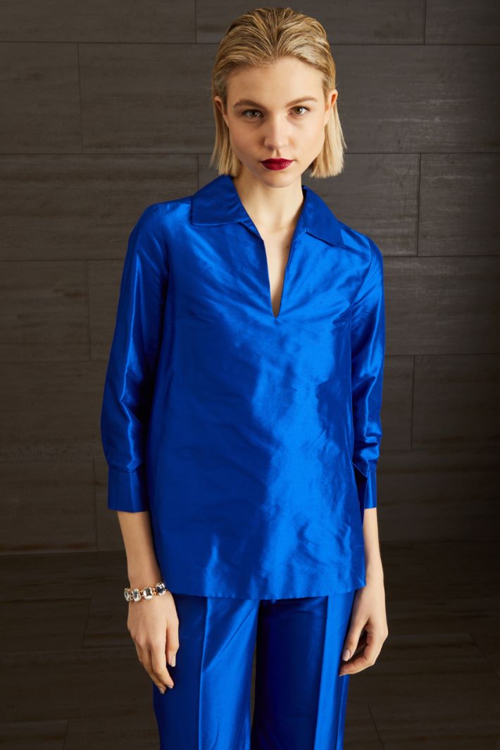 Casacca in shantung di seta - BLU ELETTRICO - Fashion Market - 2