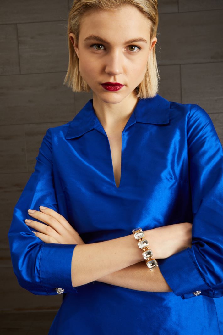 Casacca in shantung di seta - BLU ELETTRICO - Fashion Market - 3