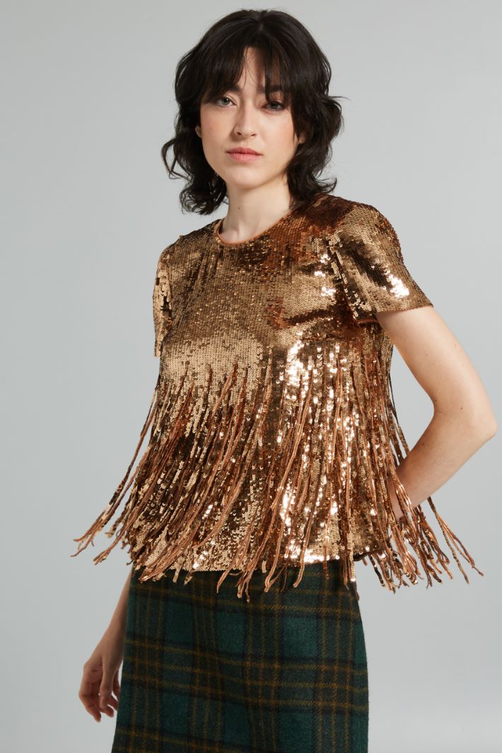 Top con paillettes e frange - BRONZO - Fashion Market - 2